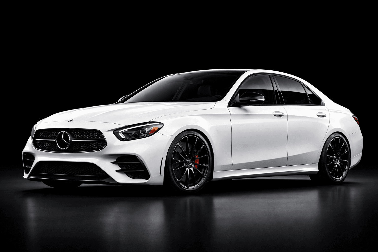 Retouched automobile exterior with corrected paintwork and reflections